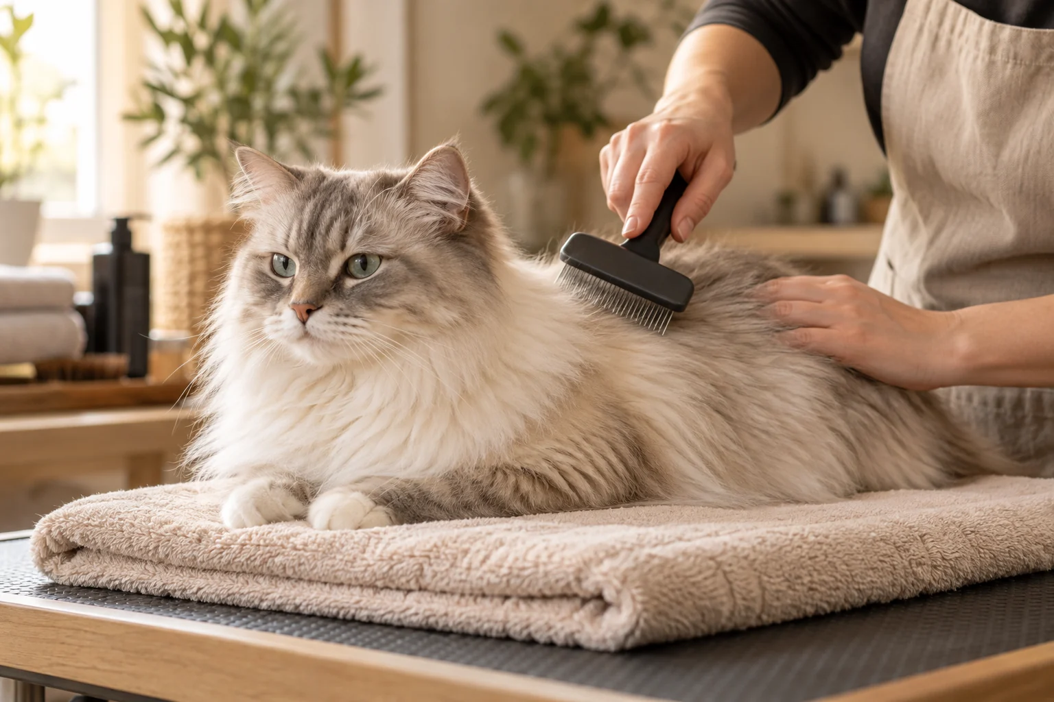 Illustration — Brossage délicat d’un chat à poil long