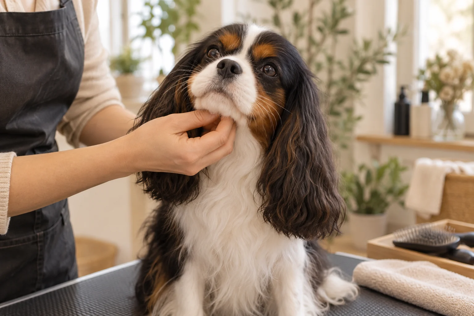 Illustration — Cavalier King Charles accueilli avec douceur au salon