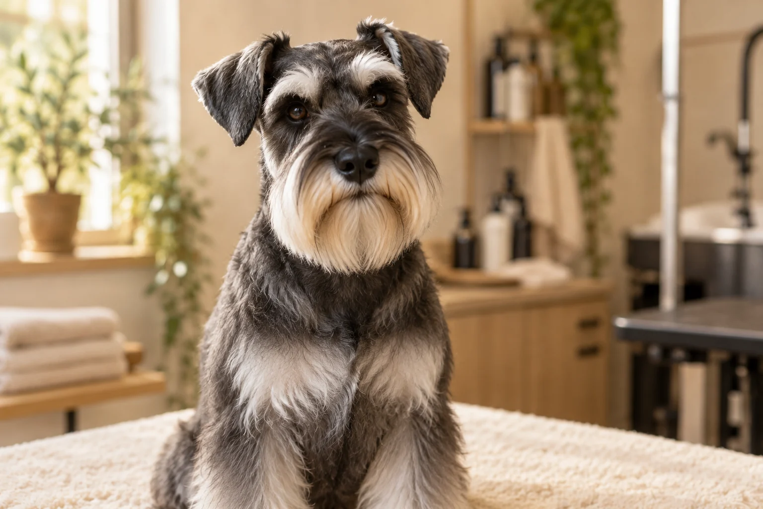 Illustration — Schnauzer au pelage fraîchement toiletté