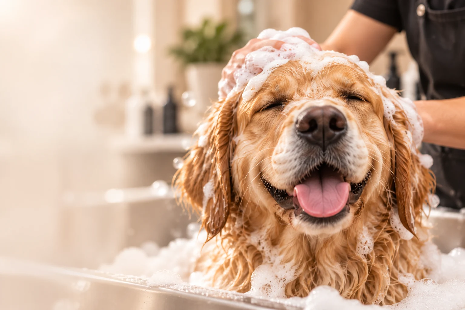 Illustration d’un chien détendu pendant son bain